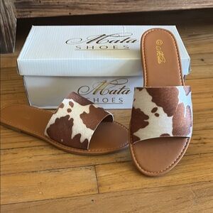Women's Brown and white cowprint  Slide Sandals